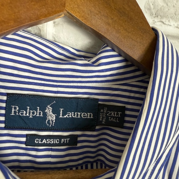 Ralph Lauren Classic Fit Nautical Blue Vertical Striped Button Down Shirt 2XLT - Picture 3 of 7